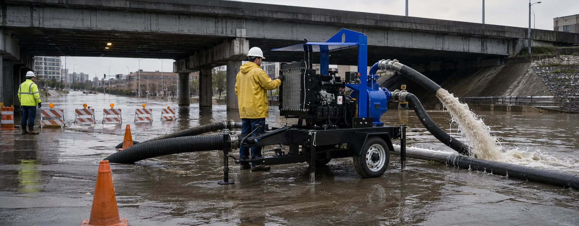 Mobile diesel trailer pump for emergency flood control