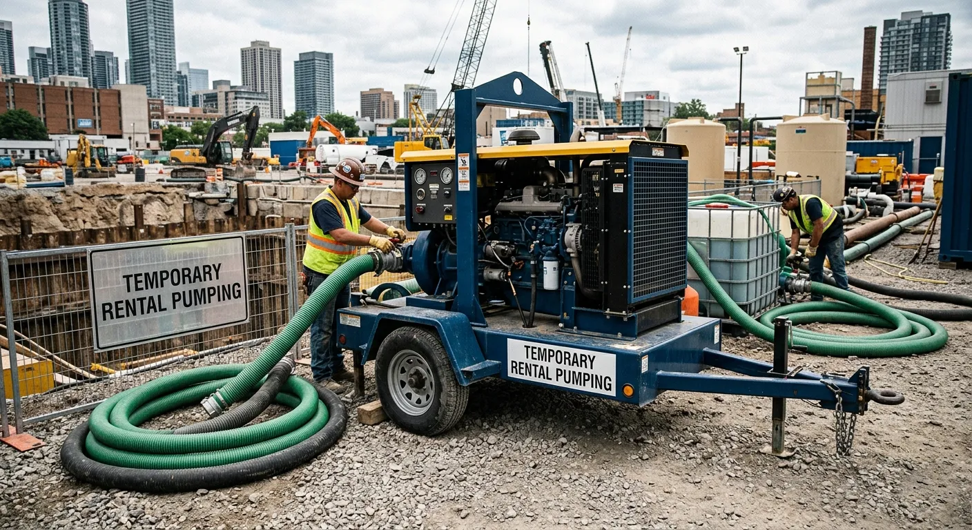Trailer-mounted emergency flood pumping system operating on highway roadside